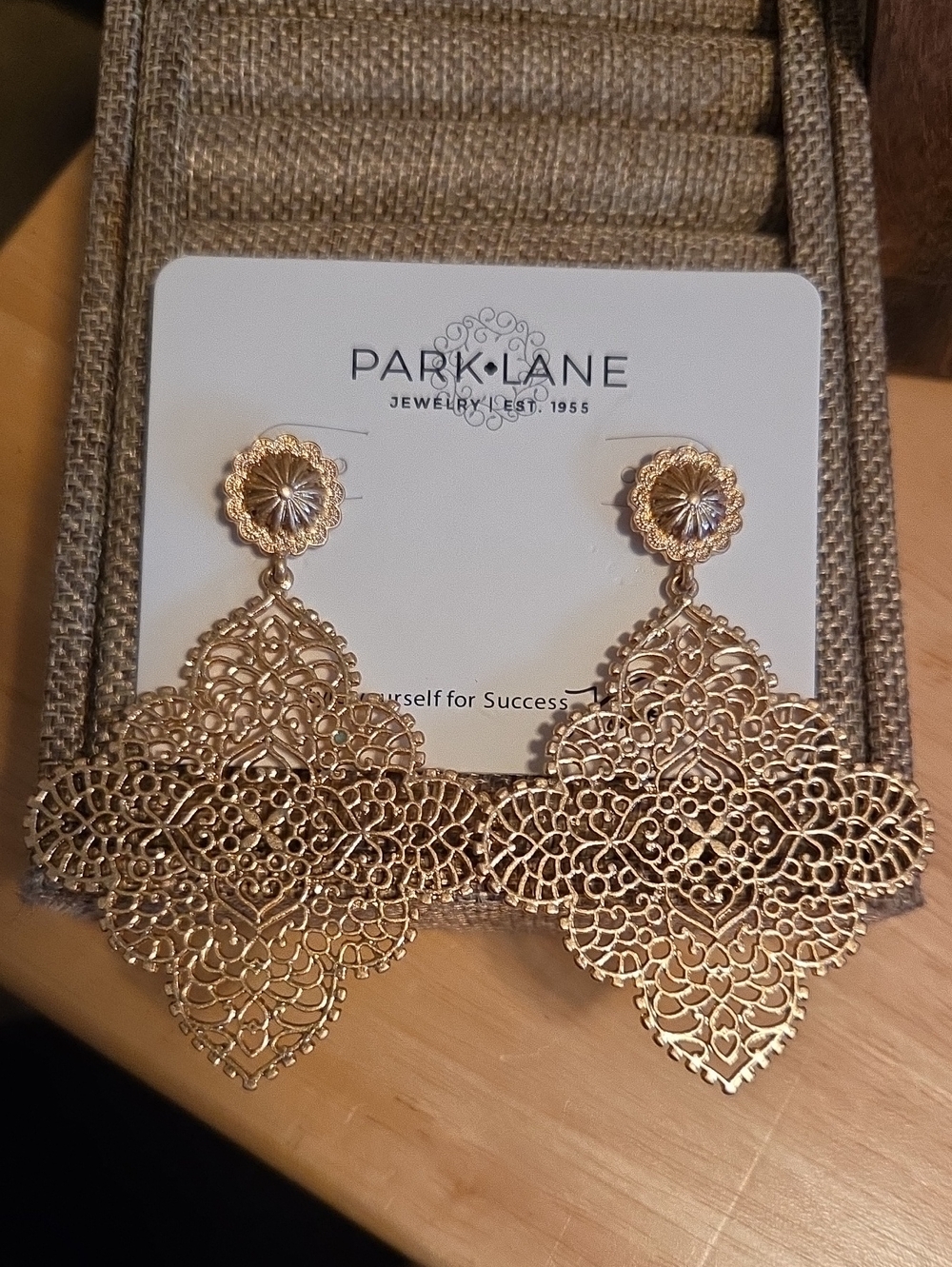 Park Lane Gold Filigree Dangle Earrings - Intricate Lace Design Coralie